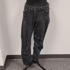 KanCan Women's Black/Charcoal Distressed Skinny Cropped Jeans, Sz 11/29